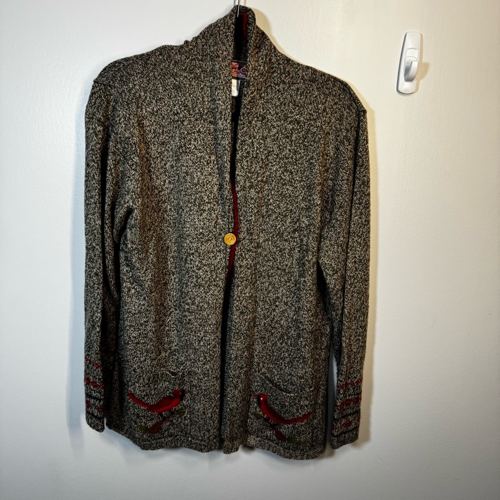 April‎ Cornell Wool Blend Cardigan Sweater Button, Cardinal Birds large